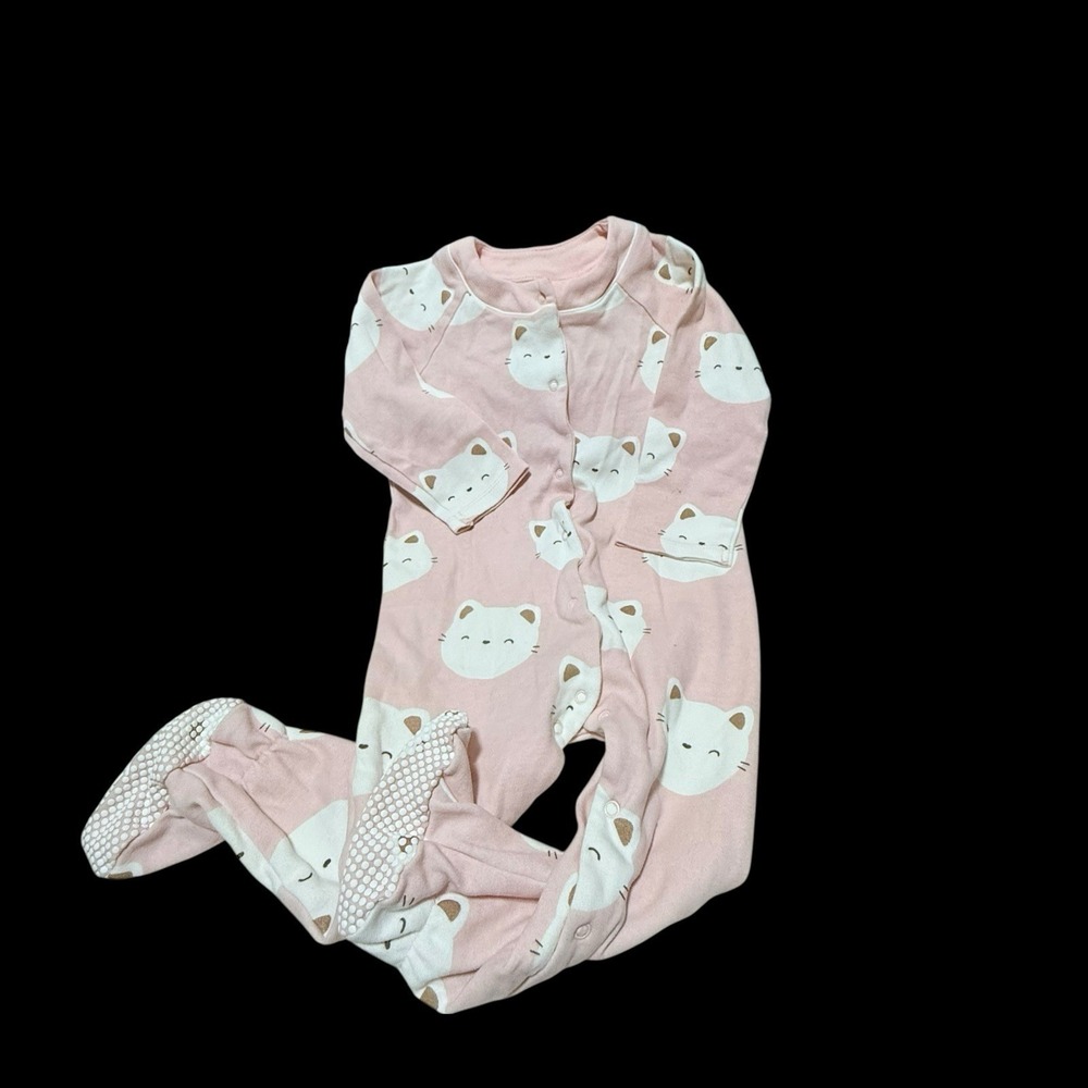 Infant Girl 18 Mo Mayoral Pink Cat Print Footed Pajamas  Pjs‎ Preowned